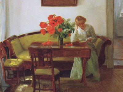 puzzle model Intérieur avec des coquelicots et une femme lisant
