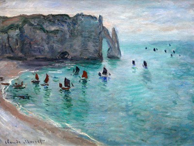 puzzle model Etretat. The Aval Door and Fishing Boats