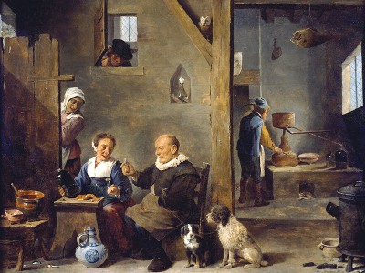 puzzle model Distillerie avec un vieil homme achetant du gin à une femme