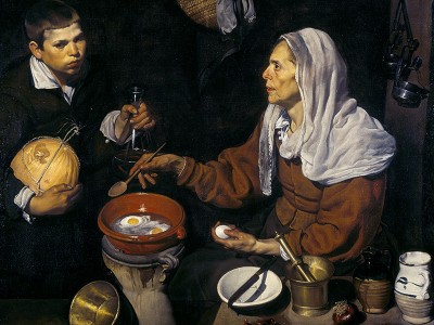 puzzle model An old woman frying eggs