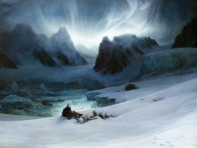 puzzle model Magdalena Bay. Au nord du Spitzberg. Effet d'aurore boréale