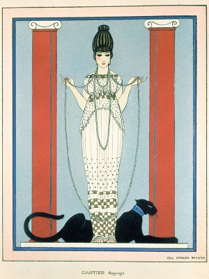 puzzle model Display card commissioned by Cartier shows a woman in a Paul Poiret gown