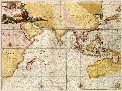 puzzle model Indian ocean old map, southern Asia, eastern Africa and west Australia