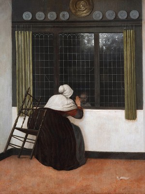 puzzle model Woman at window waving to a girl