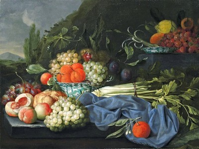 puzzle model Fruit Still Life with Celery, Peaches, Oranges and Grape in a China Bowl