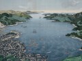 thumbnail Bird's-eye view of the Nagasaki bay, with the island Dejima at mid-left