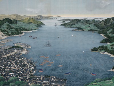 puzzle model Bird's-eye view of the Nagasaki bay, with the island Dejima at mid-left