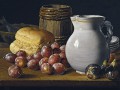 thumbnail Still Life with Plums, Figs, Bread, Barrel, Jug