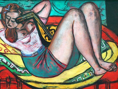puzzle model Woman with a Mandolin in Yellow and Red