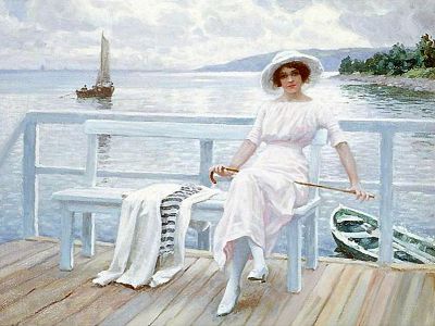 puzzle model A young woman sitting on the pier
