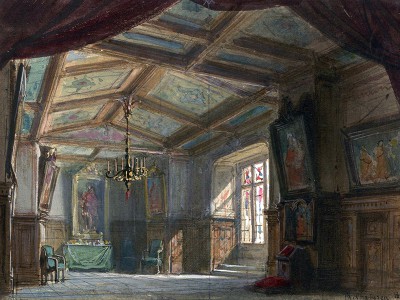 puzzle model Set Design for Act 4, Tableau 1, of Mozart's Don Juan, Donna Anna's Chamber. Paris, 1866