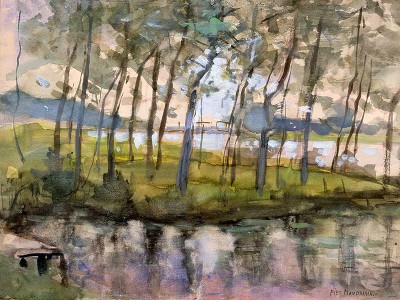 puzzle model Young Tree Grove amidst Water Reflections