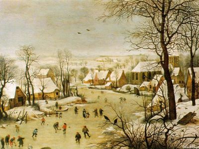 puzzle model Winter Landscape with Ice-skaters and Bird-trap
