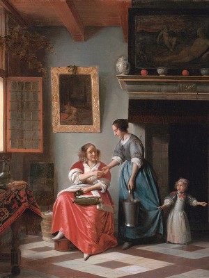 puzzle model Interior with a young lady handing a coin to a maidservant