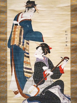 puzzle model Deux beautés : au premier plan, la geisha joue du shamisen