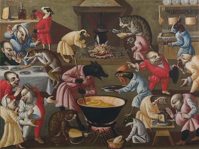 puzzle model Grotesque scene with animals and stylised figures in a kitchen