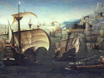 puzzle model Portuguese Carracks off a Rocky Coast