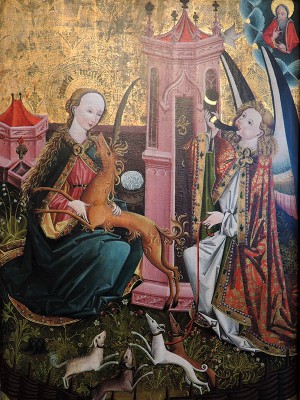 puzzle model Annunciation to the Virgin Mary with a unicorn and greyhounds, northern Bohemia