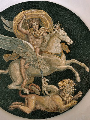 puzzle model Bellerophon mounted on Pegasus vanquishing the Chimera (Roman Mosaïc)