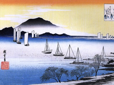 puzzle model Huit vues d'Omi. 5. Voiliers rentrant à Yabase