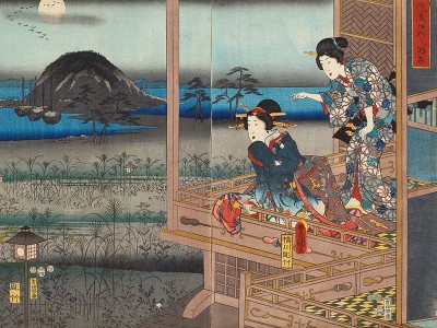 puzzle model Two Women on a Balcony Espy Mitsuuji Walking through the Reeds at Akashi Bay