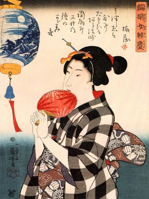 puzzle model Woman admiring a paper lantern.