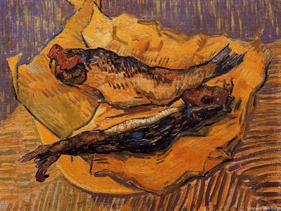 puzzle model Nature morte aux harengs sur feuille de papier jaune